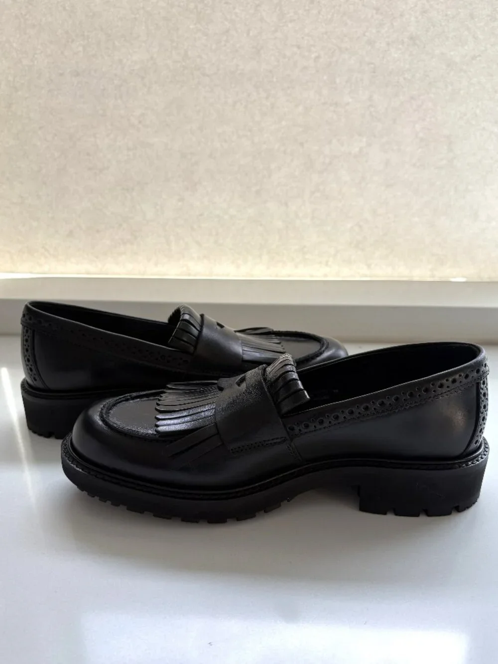 Ecco Metropole Oslo Penny Loafers Leather Kiltie Brogue Slip On Black Size 36